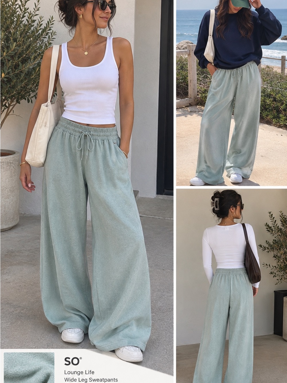 SO Mint Green Relaxed Track Jumpsuit Pants